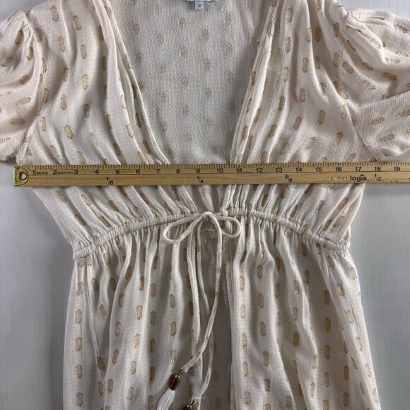 Blue Island Swim Cover Up Size Small White And Gold Tie Front Tassels Boho - Picture 7 of 13